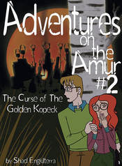 Curse of the Golden Kopeck Cover; Steve and Irina look at men dancing around a fire.